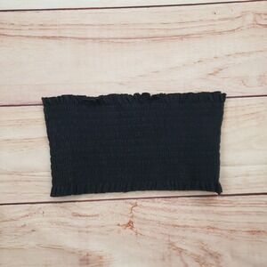 Brandy Melville Tube Top Womens OS Black Smocked Shirt Bandeau Ruffle Trim